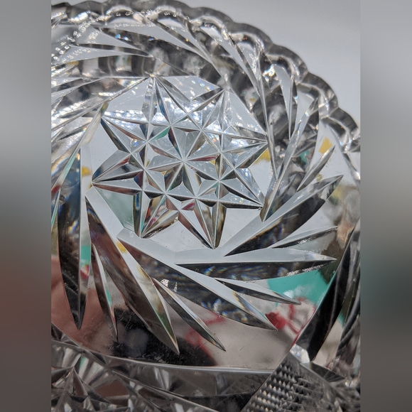 VINTAGE AMERICAN BRILLIANT ABP SAW TOOTH CRYSTAL GLASS BOWL 7 3/4 INCH ROUND - Picture 11 of 11